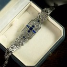 Art Deco Round Cut Moissanite   Sapphire Engagement 925 Sterling Silver Bracelet