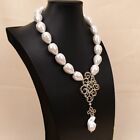 Natural White Thread Baroque Sea Shell Chokers Necklace Cz Keshi Pearl Pendant