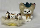 Vtg Napco  Ceramic Kitschy Kitty Cat Figurine White Fur Pink Hat Eyelashes Japan
