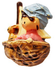 Hallmark Pin Vintage Pixie Elf   Bunny In Walnut Shell Sailboat 1978 Rare Brooch