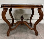 Antique White Marble Turtle Top Victorian Eastlake Parlor Table Center Table