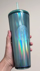 Starbucks Venti Tumbler Cold Cup 24oz Ocean Blue Kaleidoscope Dome And Straw New