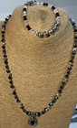 Stunning Black Faceted Glass   Sterling Silver Necklace Signed Cfj  Bracelet