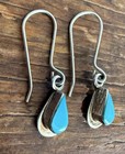 Navajo Signed Sterling Silver Teardrop Turquoise Petite Dangle Earrings 2 2g