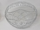 Vintage Lead Crystal Cut Glass Basket Diamond Pattern Bowl Large Curved Handle