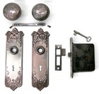 Antique Door Set Victorian   Eastlake Backplate Knob Mortise Lock Key Reclaimed