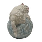Vintage Ceramic Cat On Ball Of Yarn Piggy Bank Made In Japan White Blue 5 