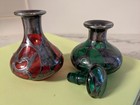 Two Antique Art Nouveau Green  Red Glass Sterling Silver Overlay Perfume Bottle