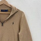 Polo Ralph Lauren Sweater Mens Medium Beige Cotton 1 4 Zip Mock Neck Pullover