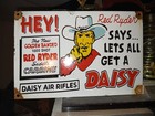 Large Daisy Vintage Porcelain Sign Air Rifle Bb Gun Red Ryder Toy Oil Gas Lube 