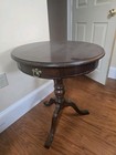 Antique Mahogany 24  Round Drum Table With Drawer