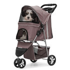 Brown Foldable Dog Stroller Pet Carrier Cart W adjustable Canopy storage Basket