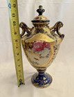 Antique Blue   Gold Urn   Vase With Ram Handles - 12  Inch
