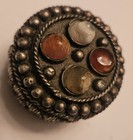 Vintage Jewelry Trinket Box Ring Box Pill Box Semi Precious Stones Silver Tone