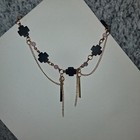 Goth Chic Black Cross Chocker Beaded Necklace With White Beads And Gold Chain
