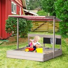 Outsunny Kids Wooden Sandbox With Canopy  Kitchen Toys  Seat  For Outdoor
