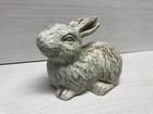 Vtg Cast Iron Bunny Rabbit Garden Statue Decor White Gold Highlights 4x5    Mcm