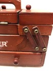 Vintage Mini Wooden Fold Out Singer Sewing Box With Thread   Notions Read
