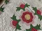 Antique 1860 s Floral  Applique Quilt W Vine Border Red Green Yellow And White