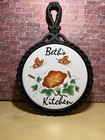 Beth   s Kitchen Cast Iron Ceramic Tile Trivet Orange Yellow Butterfly Flowers