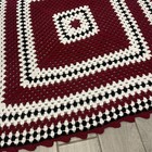 Vtg Crochet Handmade Afghan Granny Square Throw Blanket 51x51 Red Black White