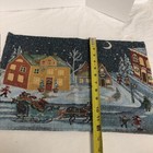 Tapestry Table Runner Set 4 Placemats Winter Village Holiday Scene Horse Sleigh