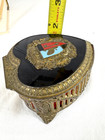 Vintage Shield Crest Heart Footed Jewelry Box Metal Enamel Castlecore Moody