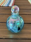Vintage Art Glass Perfume Bottle Teal W black Hearts   Stopper 5    Hand Blown