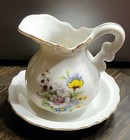 Mini Pitcher Matching Basin Wild Flowers Gold Trim Japan Porcelain Vintage