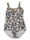 Lands  End Women s One Piece Swimsuit Black White Floral Built-in Bra Size 12