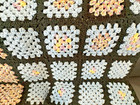 Vtg Granny Square Afghan Blanket Throw Handmade Crochet Blues White Black 48x36