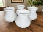 Set Of 4 Vintage White Milk Glass Hobnail Lamp Shades Globes Scalloped Rim