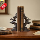 Deer Head Antler Bookends Cast Iron Heavy Duty Vintage Shelf Decor - Us