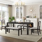 Trexm Vintage Extendable Dining Table Set With 4 Upholstered Chairs And Bench