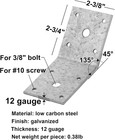 10 Pcs 23 8 Width 45 Degree Angle Bracket Galvanized Steel 11 Gauge