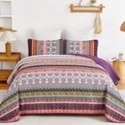  Boho Quilt Set Size  Purple 3 Pieces Bohemian Striped Queen Purple Orange