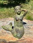 Vintage Solid Cast Iron Green Patina Small Mermaid Figurine