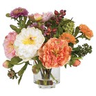 Nearly Natural Peony Silk Arrangement Glass Vase W  Liquid Illusion Floral Decor