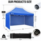 Crown Shades 10x15 Pop Up Canopy W 4 Sidewalls  Tent For Events  Blue used 