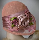 1920s Costume Vintage Style Wide Brim Flapper Hat In Dusty Pink