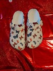 Women   s White Butterfly Print Clog Slip-on Buckle Strap Synthetic Eu 39