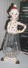 Vintage 1950 s  Clown Wine Bottle Decanter Clear Glass Body Ceramic Top Feet