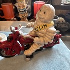 Vintage Style Michelin Man Bibendum On Red Motorcycle Cast Iron Toy  New