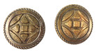 Two Large 1 1 2  Antique Victorian Brass Geometric Pyramid Design Sewing Buttons