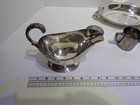 Lot Of 5 Silver Plate Items Including Gravy Boat  Plates    Cups Incl F B Rogers