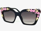 Oversized Vintage Retro Style Sun Glasses Large Square Black Frame Floral Design