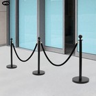 6 Pcs Black Stanchion Posts Queue Pole W  4 1 5m Ropes Crowd Control Barrier New