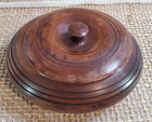 Vintage Hand Turned Round Wooden Trinket Box Container With Lid