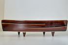 Large Brown Mid Century Footed Ceramic Tray For Ikebana Bonsai Suiseki Stamped