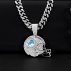 Detroit Lions Gem Helmet Pendant 24  Cuban Link Chain Necklace Gold Silver